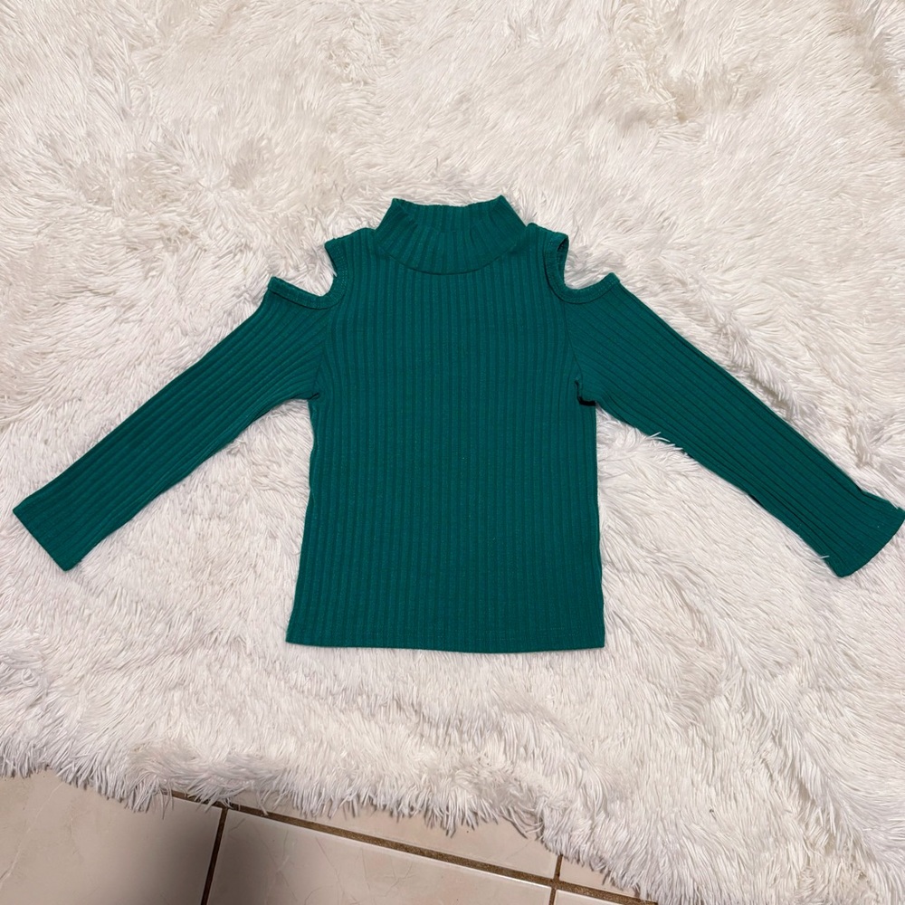 SHEIN Girls Off-the-Shoulder Green Knit Sweater